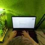 Uczeń przy komputerze - pisanie zadania