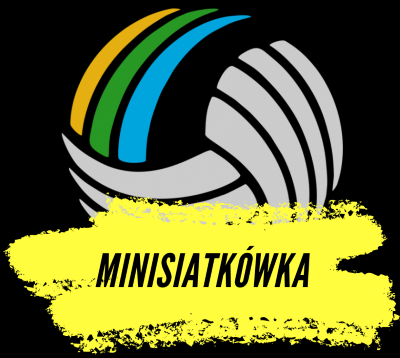 Piłka na czarnym tle i napis minisiatkówka