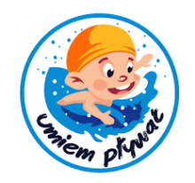 Grafika pływające dziecko i napis Umiem pływać