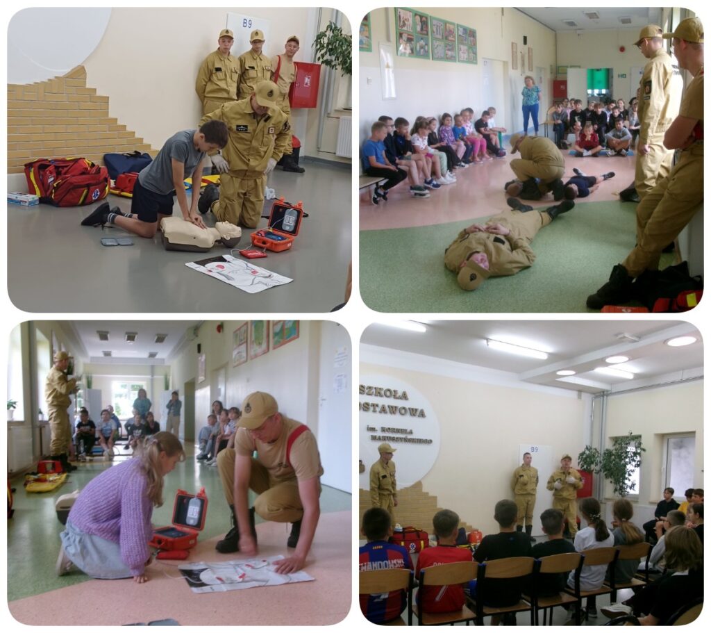 Warsztaty z udzielania pierwszej pomocy - kolaż zdjęć 