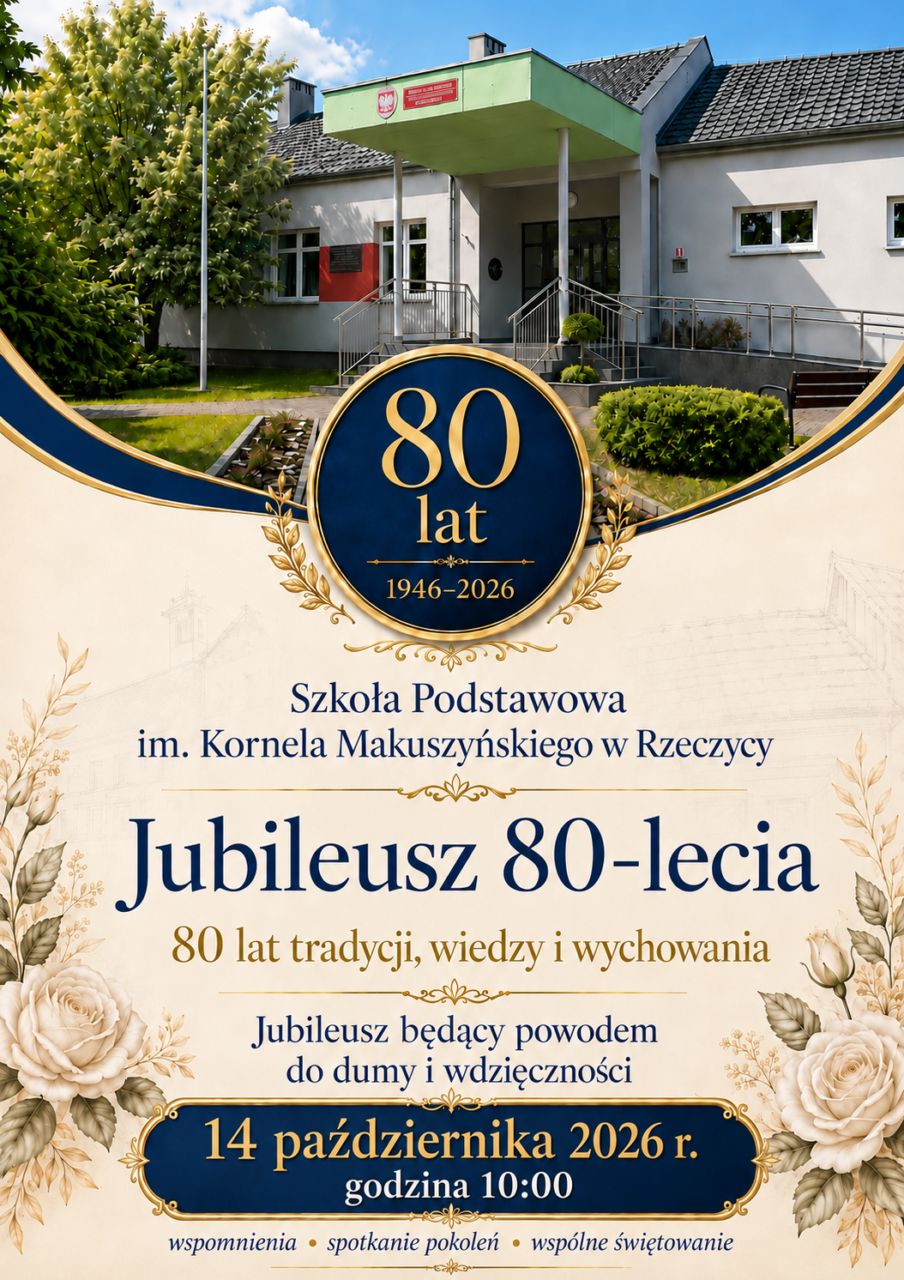 Zaproszenie na JUBILEUSZ 80-lecia Szkoły Podstawowej im. Kornela Makuszyńskiego